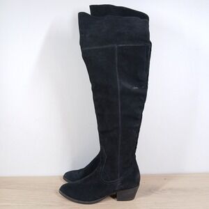 Dolce Vita Tall Boots Women 7 Black Suede Block Heel Riding Over The Knee Edgy
